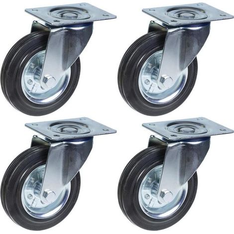 Roue pivotante - ZHONGSHAN - 160 mm - Caoutchouc noir - Capacité 600 kg - Lot de 4