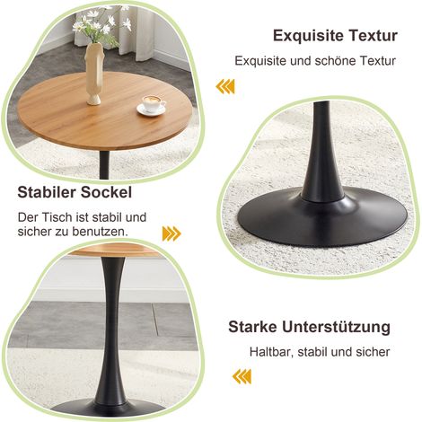 Table ronde design tulipe, piètement métal, diamètre 80 cm, table d'appoint moderne pour cuisine et salon, sans chaises, 1 pièce (1/5)