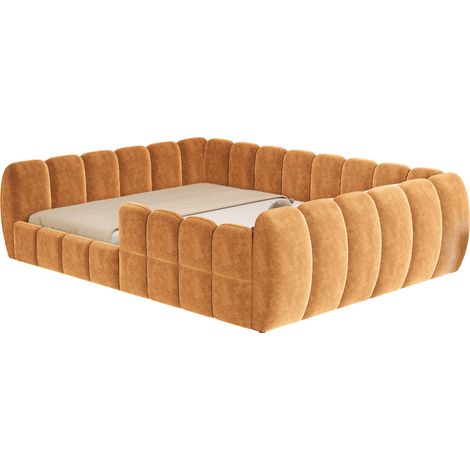 Letto singolo 90x200 cm con contenitore, testiera con ripiano, cassetto laterale reversibile e tavolino pieghevole regolabile in legno chiaro - CHICFURN (1/5)