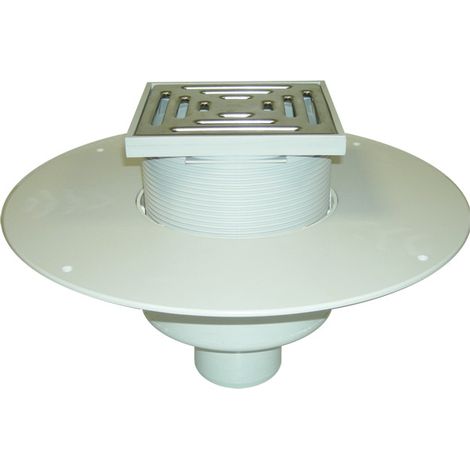 Terrassenablauf DN75 mit PVC-Manschette und Kunststoff/Edelstahl-Gitterhalter 148x148mm/137x137mm