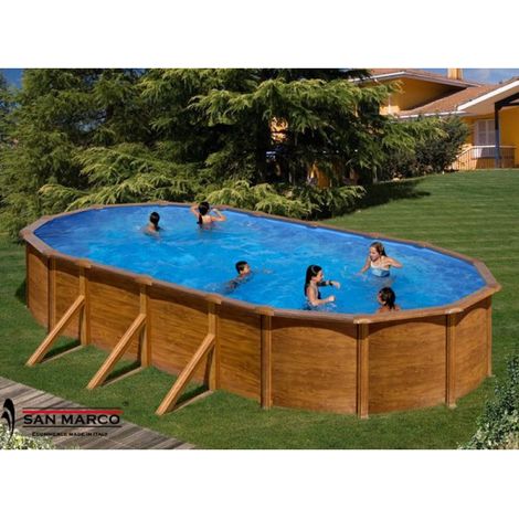 Gre KIT500W Schwimmbad oberirdisches Schwimmbad mitaufblasbarem Ring Oval 14550 L Holz (1/4)