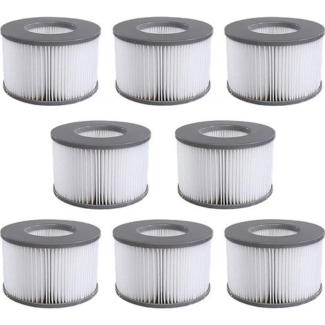 Lot de 8 cartouches filtrantes pour piscine gonflable Mspa – Dimensions 10,6 x 6,7 cm – Finesse de filtration élevée – Remplacement facile