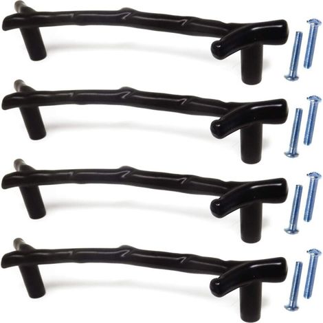 4 pièces en alliage de zinc armoire décorative armoire porte tiroir brindille boutons de branche tire poignées pour meubles (noir) (1/4)