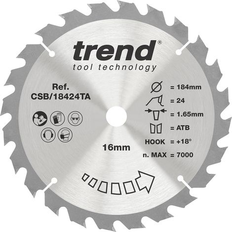 Lame de scie circulaire 184 mm, alésage 16 mm, 24 dents TCT +18° (1/5)