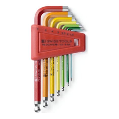 PB Swiss Tools Jeu de clés mâles coudées 6 pans, avec tête sphérique revêtement par poudre, Nombre de tournevis: 7