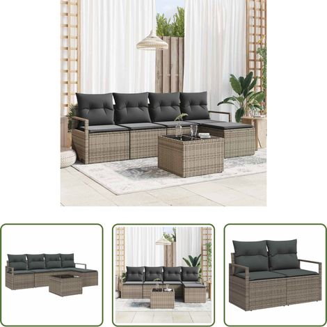 Poly-Rattan - Sofa Set mit Kissen mit Speicher 6 pcs Hellgrau Poly-Rattan (1/5)