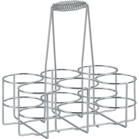 1 ensemble, panier à bouteilles en métal chromé 22,5 x 15 x 27 cm, diamètre intérieur de l'anneau 6,8 x hauteur 9 cm, peut contenir 6 bouteilles de bière (1/5)