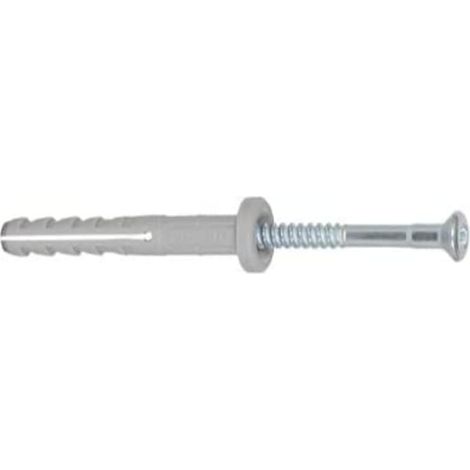 Cheville à frapper NF 6x60/30 mm avec collerette épaisse et clou tête fraisée - Boîte de 200