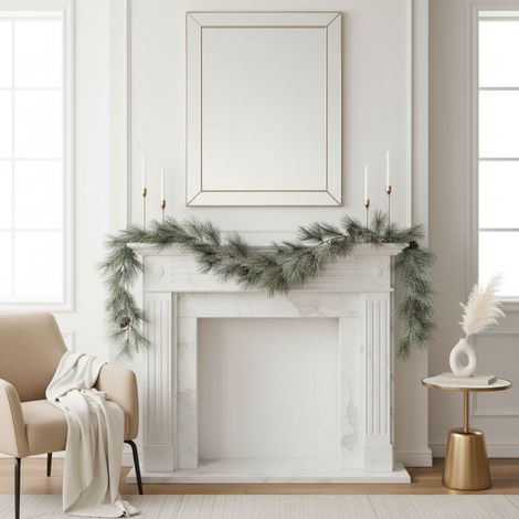 Festone pino natalizio innevato con pigne decorazione natalizia da 183 cm (1/3)