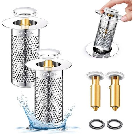 (2 Tapón lavabo desagüe emergente acero inoxidable núcleo latón, Reemplazo universal tapón lavabo 1.25-1.45 pulgadas, Tapón bañera, 2 Piezas (1/5)