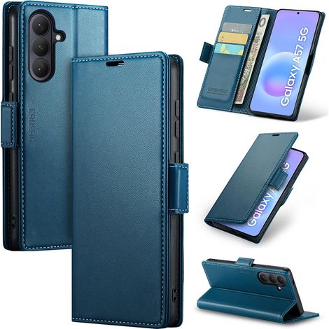 Samsung Galaxy A57 5G Hülle, glänzende Litschi-Klapphülle, Blau (1/5)