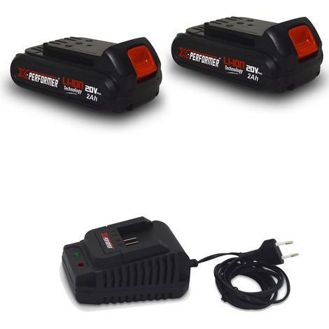 Pack 2 Batteries CONCEPT 20V Lithium 2 Ah compatible pour la gamme d'outils Electro-portatifs X-PERFORMER + Chargeur