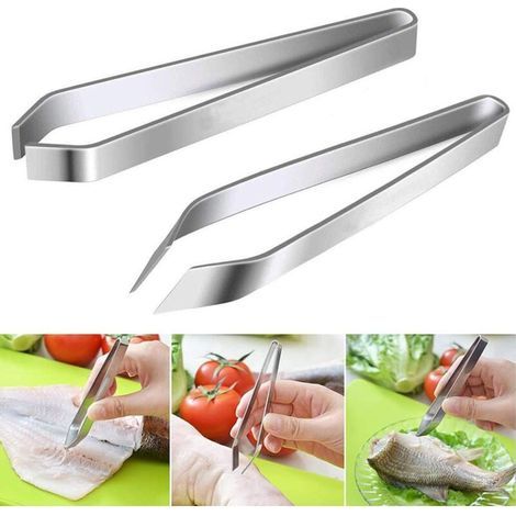 Fischgrätenpinzette, professionelle Fischzange, Fischgrätenentferner aus Edelstahl, zweiteilige Fischzange, flache Fischzange, Kochpinzette, abgewinkelte Pinzette, flache Pinzette (1/5)