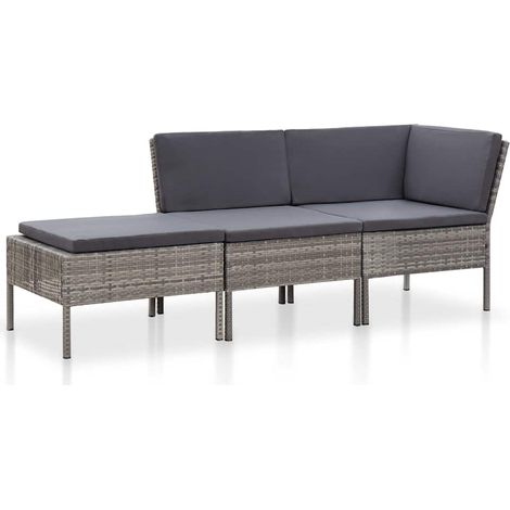 Salon de jardin 3 pcs Ensemble Table et Chaise de Jardin - avec coussins Résine tressée Gris BV345489 - BonneVie (1/5)