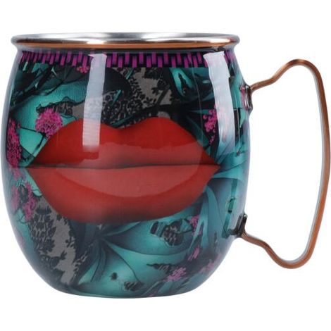 Mikasa x Sarah Arnett Moscow Mule Mug, Edelstahl-Cocktailbecher, 450ml, doppelwandiger Becher de mit aufgedruckten Lippen für Unterhaltungen und Hausbars.