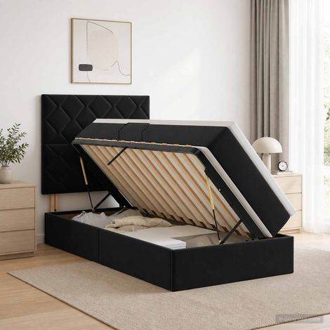 vidaXL Letto con contenitore e materasso Nero 100 x 200 cm Velluto (1/5)