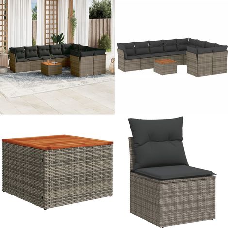 10-tlg. Garten-Sofagarnitur mit Kissen Grau Poly Rattan - Gartenmöbel Set - PE-Rattan Möbel - Outdoor Sofa - Esstisch - Lounge Set - Home & Living (1/5)