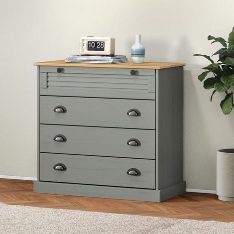 Meuble de toilette en bois massif de pin, gris, 80x40x76 cm (1/5)