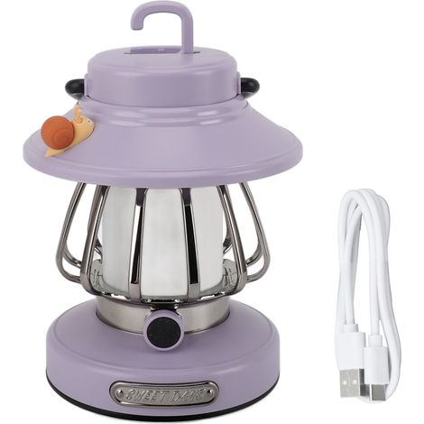 Lanterne Camping Rechargeable Vintage LED Dimmable 3 Températures ABS Violet 500mAh USB Portable Design Rétro Intérieur Extérieur (1/5)