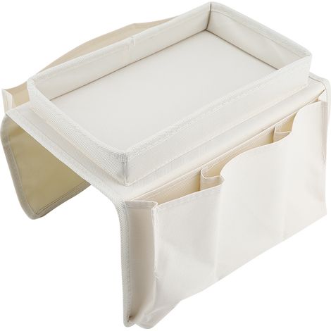 Accoudoir de canapé suspendu, organisateur de télécommande de télévision, sac de rangement de canapé avec plateau porte-gobelet (Beige)
