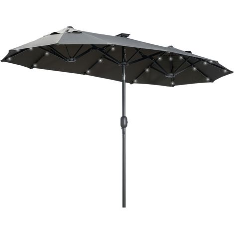 Parasol double 35 LED avec panneau solaire, inclinable, structure acier, gris 2,92 x 1,50 x 2,18 m