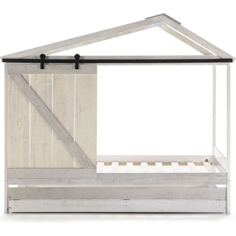 Cama juvenil tipo cabaña con cajón modelo Tara acabado blanco con tonos grises, 208.6cm(largo) 105cm(ancho) 183.5cm(alto). (1/5)