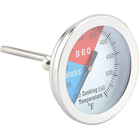 Thermomètre de barbecue en acier inoxydable, 100-550 °F, couvercle rond, pour barbecue, four et gril. (1/5)