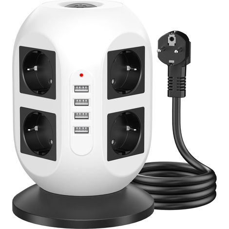 Multiprise peu encombrante avec USB : multiprise 8 prises, protection contre les surtensions, double interrupteur, câble d'extension de 2 m, cube multiprise pour la maison et le bureau (1/5)