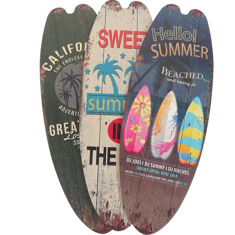 Ensemble de 3 décorations murales en bois sur le thème du surf, idéales pour une fête sur le thème du surf. (1/5)
