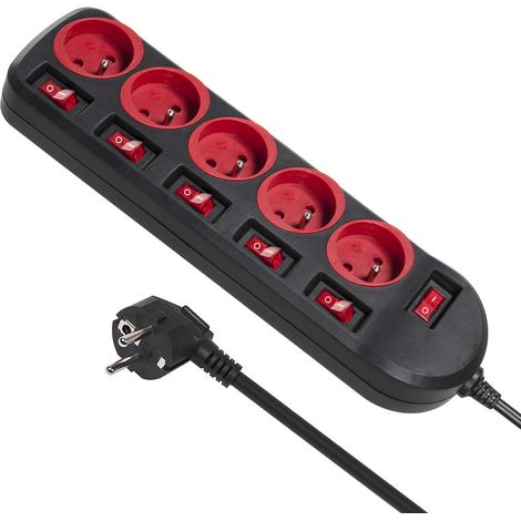 Bande de Puissance 5 Prises 1,5 m avec Interrupteur Barrettes multiprises Protection Enfant Schuko 2500W FR Plug (1/5)