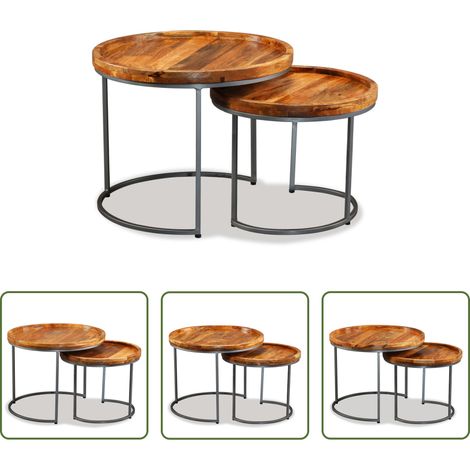Table d'appoint en bois de manguier - Ensemble de tables d'appoint 2 pcs Bois de manguier massif (1/5)