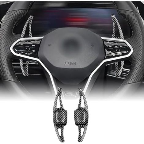 KUNGKIC Extension de volant ABS Paddle Shift DSG pour VW Volkswagen Golf 8 MK8 2020 2021 2022 Accessoires de décoration intérieure 2 pièces Noir Motif fibre de carbone (1/4)