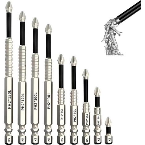 9-teiliges magnetisches Schraubendreher-Bit-Set, lange multifunktionale Torx-Bits (25/50/65/70/75/90/100/120/150 cm), rutschfeste Torx-Bits für elektrische Bohrmaschinen