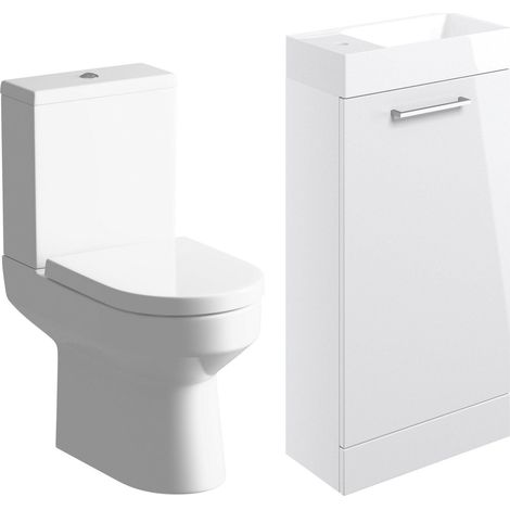Signature Aalborg Bathroom Suite with Floor Standing Vanity Unit 410mm Wide - White Gloss (1/5)