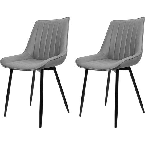 Esszimmerstuhl 2er Set, Polsterstuhl, Metallbeine, Kunstlerder, Gestreifter Stil, Sitzbreite 49 cm, max. 120 kg, für Arbeitszimmer, Wohnzimmer, Schlafzimmer, hellgrau (1/5)