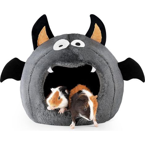 Niche pour cochon d'Inde, lit pour cochon d'Inde style Halloween, lit pour lapin, niche, accessoire idéal pour petits animaux, en forme de chauve-souris, gris foncé (1/5)