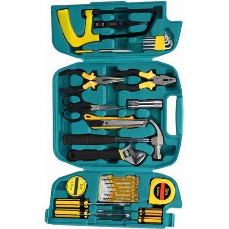 Kit d'outils à cliquet 27 pièces jaune et noir, robuste, en fonte malléable finition miroir, pour réparation automobile et usage domestique. (1/5)