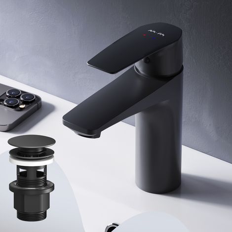 AM.PM Mitiguer Lavabo avec bonde clic clac pour lavabo Robinet Salle Bain Noir Robinet de Lavabo pour Salle de Bain Mélangeur Lavabo en Laiton (1/2)