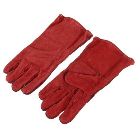 Robuste, zweiteilige Schweißer- und Gartenhandschuhe für Damen und Herren, dornenfest, Leder, rutschfest – 35,5 cm, rot