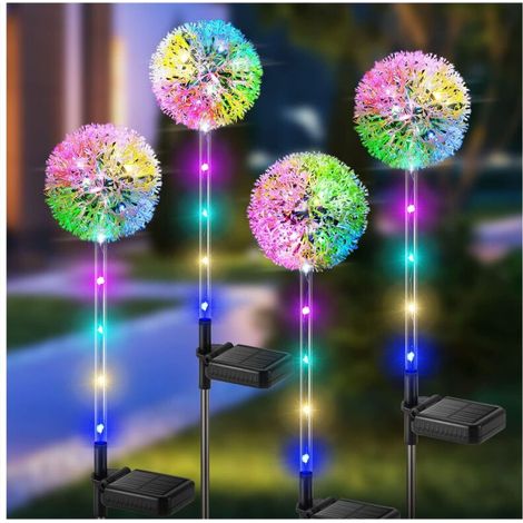 Lampe Solaire Exterieur, 4 Pièces Lampe Solaire Pissenlit avec Changement de Couleur LED, Étanche pour Jardin, Pelouse, Balcon, Terrasse, Cour, Halloween Decoration Noel