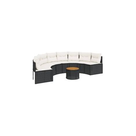 Canapé de jardin table coussins demi-rond noir résine tressée (1/5)