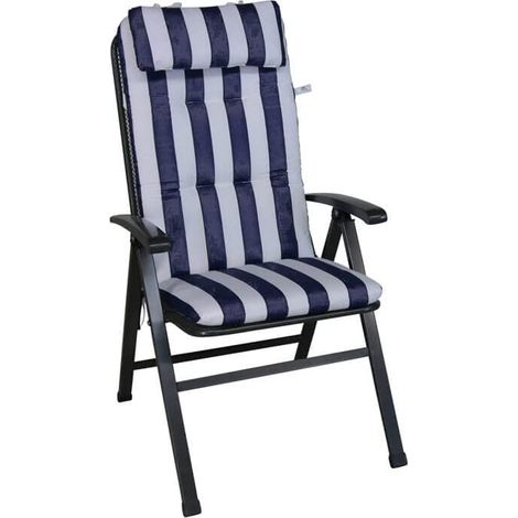 Coussin pour Chaise 50 x 120 cm avec Oreiller, Design Bleu-Blanc (sans Chaise)