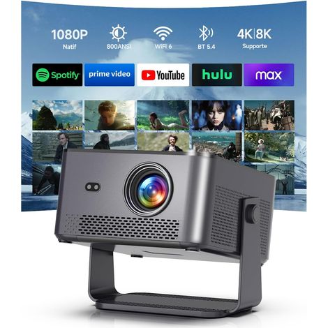 [Android 14 & 800 ANSI] Smart Videoprojecteur 4K Supporte, 1080P Natif  Mise Au Point Automatique Correction Trapézoïdal, WiFi 6 BT 5.4, Haut-parleur 15W, Rotation 180° Retroprojecteur Exterieur (1/5)