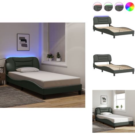 Cadre de lit avec LED sans matelas gris foncé 100x200 cm tissu - Cadre De Lit - Lit Avec Led - Lit Design - Lit Moderne - Lit Gris (1/5)