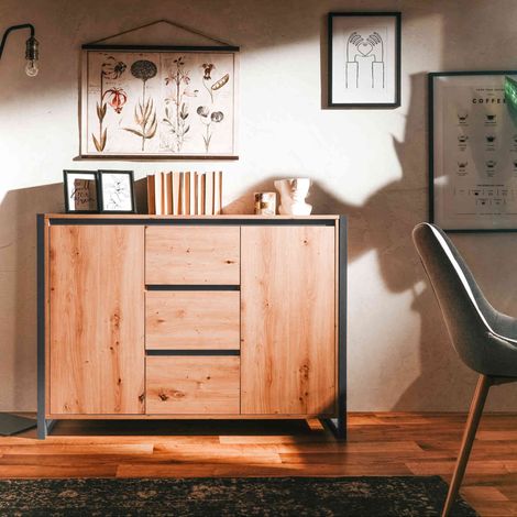 Commode 2 portes 3 tiroirs en bois imitation chêne - CO7109-2 (1/5)