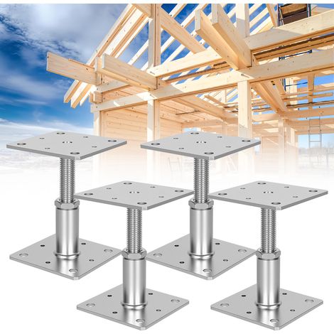 Jiubiaz Supporto regolabile per pali, altezza regolabile per progetti in legno e giardino 30-250 mm Argento 4 pezzi