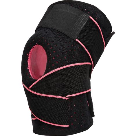Genouillère 1 pièce avec stabilisateurs latéraux, respirante, pour le sport (noir et rose) (1/5)