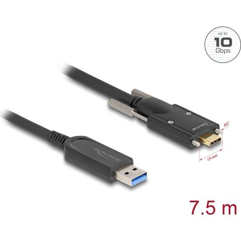 Delock Cable Ã³ptico activo USB 10 Gbps-A macho USB Type-Câ¢ macho con tornillos en los laterales 7,5 m
