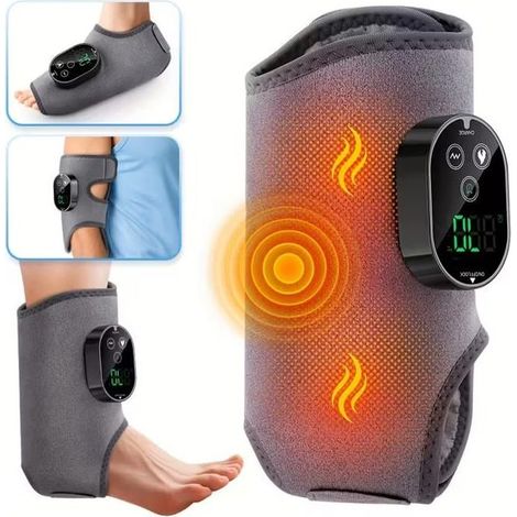 Support de cheville chauffant unisexe,chauffe-pieds et masseur rechargeable, masseur multifonctionnel pour les articulations (Gris) (1/5)