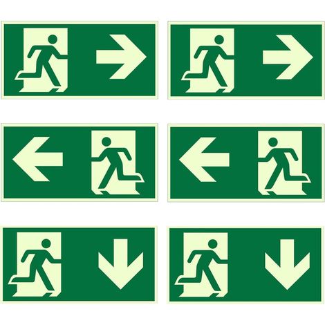 6 Pièces Panneau Sortie de Secours, 300x150mm Auto-Adhésif Panneau Issue de Secours, Aucun Perçage Requis, Applicable Aux Hôtels, Ecoles, Immeubles de Bureaux (Gauche, Droite, Bas) (1/5)